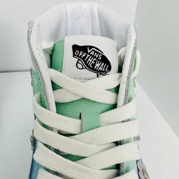 Vans Women’s Sandy Liang High Top Blue and Green Leather Boots Sneakers Size 5.5 - Picture 8 of 11